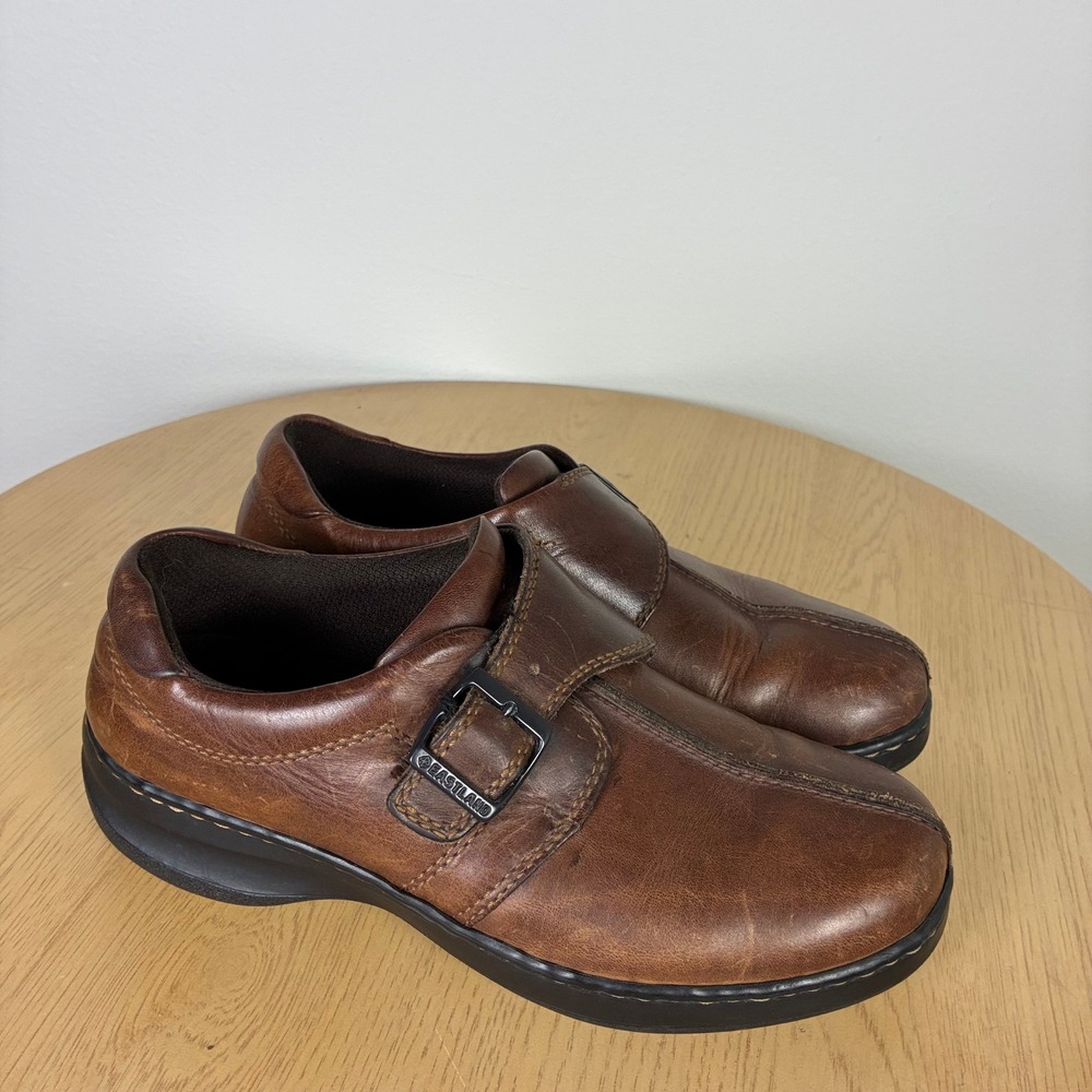 Eastland Leather Monk Strap Loafers Womens 8.5 Comfort Square Toe 90s Retro